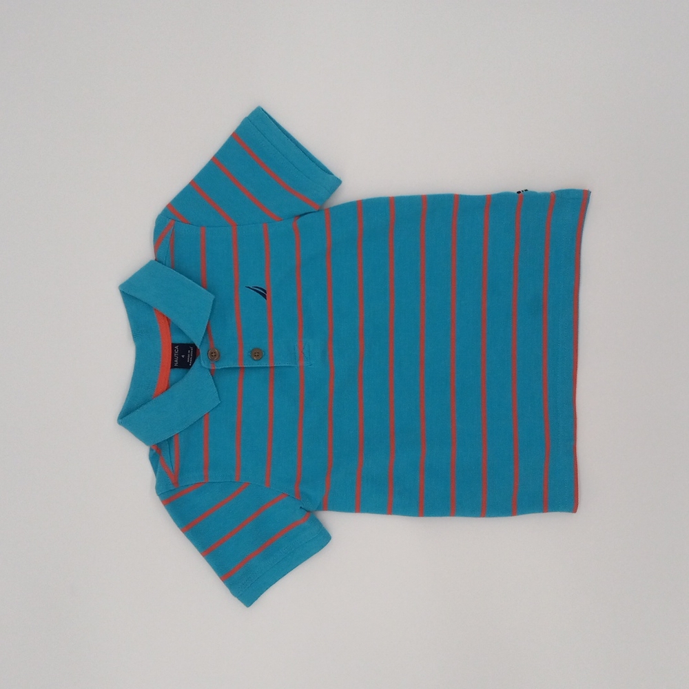 Boys Blue and Orange Striped Nautical Polo